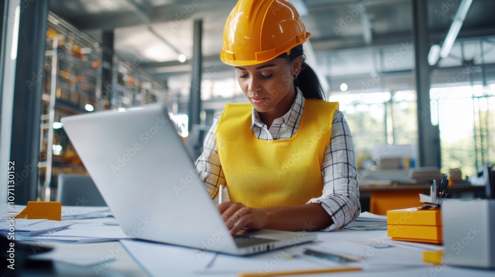 Female Architect Working on Building Design Plans Female Architect Working on Building Design Plans
