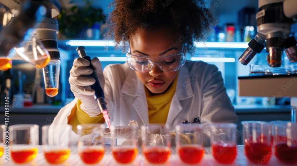 Female Scientist Analyzing Samples in Laboratory Setting