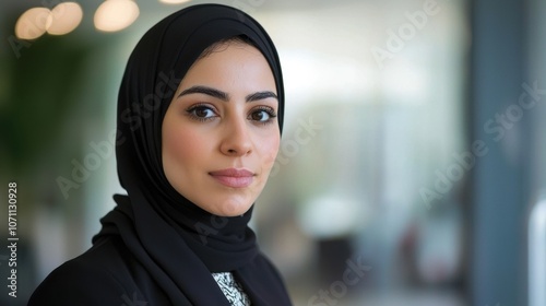 Confident Woman in Hijab Preparing for Presentation