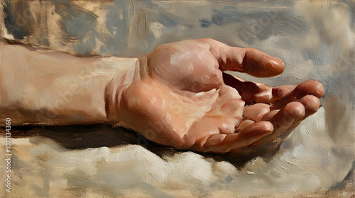 Man Hand: Another depiction of a male hand in a neutral pose.Generated with AI 