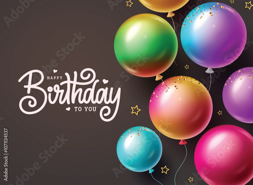 Birthday greeting vector design. Metallic colorful balloons in birthday greeting card clip art for party decoration surprise background. Vector illustration party invitation card.  
