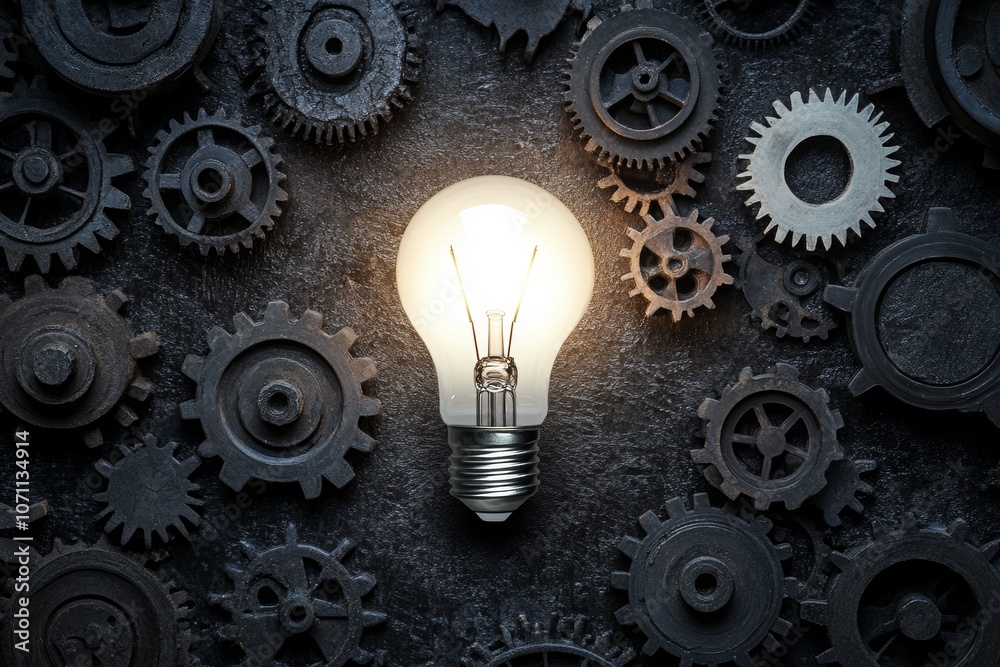 Illuminating Ideas: A Lightbulb Amidst Gears Illuminating Ideas: A Lightbulb Amidst Gears