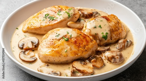 Creamy Chicken with Mushrooms and Herbs Dish