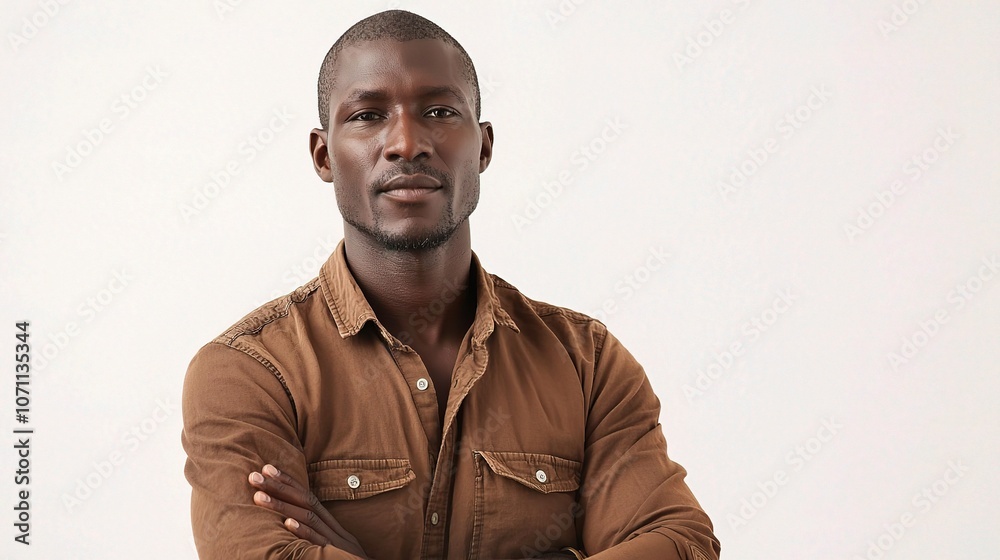 Confident African Man in Brown Shirt Portrait Confident African Man in Brown Shirt Portrait