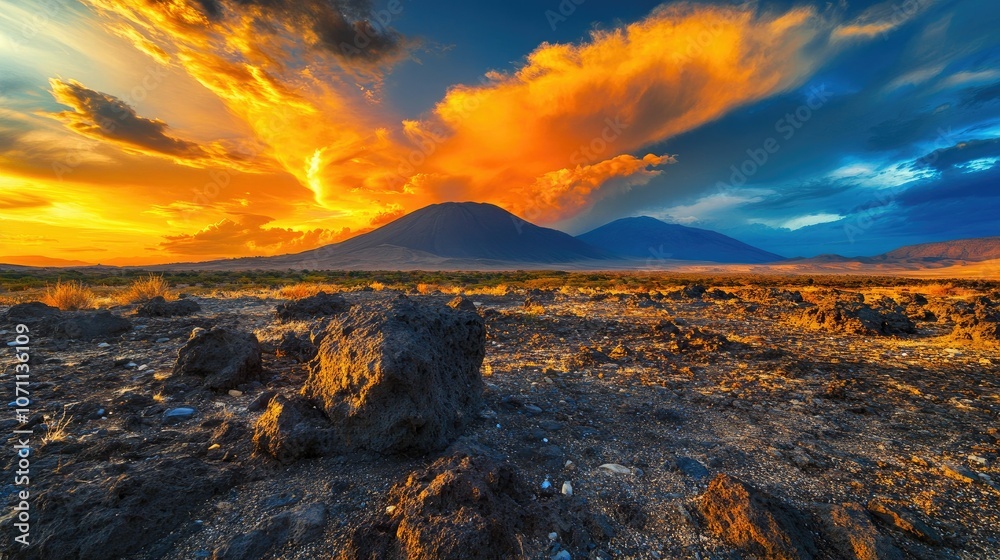 Majestic Sunset Over Volcanic Landscape Majestic Sunset Over Volcanic Landscape