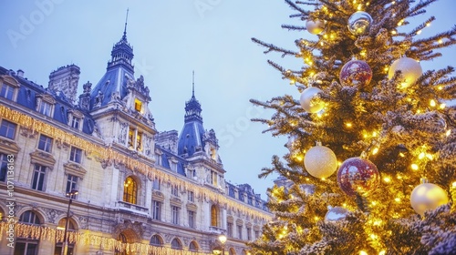 Wallpaper Mural Festive Christmas Tree in City Square at Dusk Torontodigital.ca