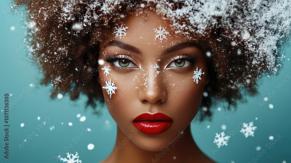 Snowy Beauty with Winter Flair and Bold Red Lips Snowy Beauty with Winter Flair and Bold Red Lips