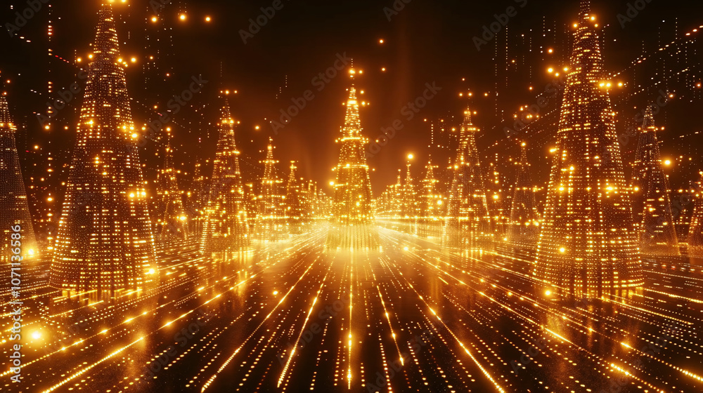A dazzling scene of golden lights radiating in a star-like formation, creating an ethereal, vibrant atmosphere. A dazzling scene of golden lights radiating in a star-like formation, creating an ethereal, vibrant atmosphere.