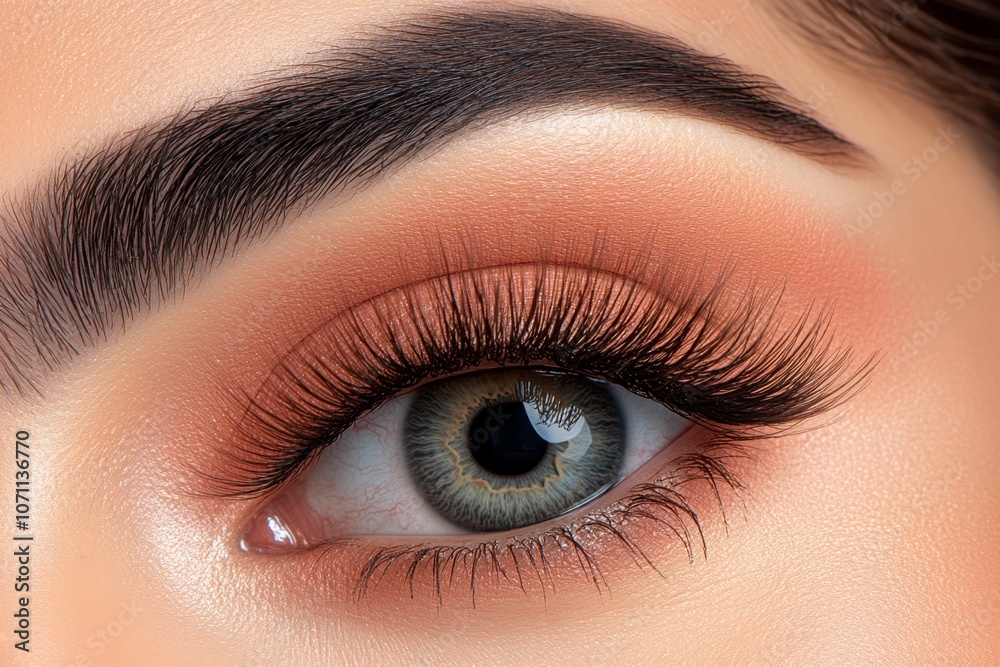 Obraz premium Realistic eye with long lashes and natural makeup, capturing every detail with clarity