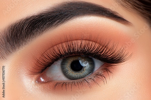 Realistic eye with long lashes and natural makeup, capturing every detail with clarity