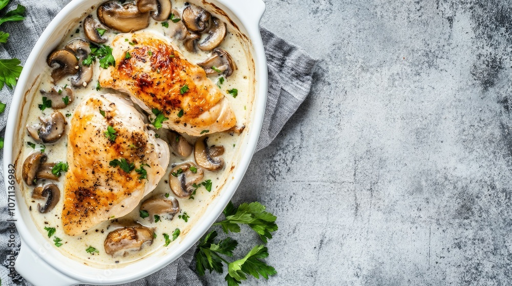 Creamy Chicken and Mushroom Dish in Baking Tray