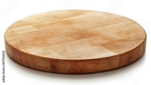 Round Wooden Cutting Board on White Background