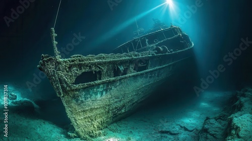 Sunken Ship Beneath Crystal Clear Water