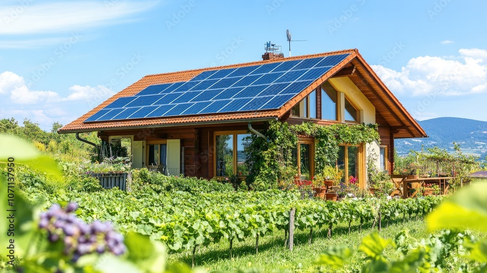 Modern Eco-Friendly House with Solar Panels and Vineyard Modern Eco-Friendly House with Solar Panels and Vineyard