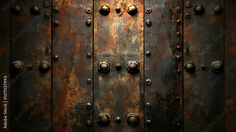 Riveted Metal Background: a rustic metal background adorned with rivets and a weathered patina, ideal for industrial-themed projects.Generated by AI Riveted Metal Background: a rustic metal background adorned with rivets and a weathered patina, ideal for industrial-themed projects.Generated by AI