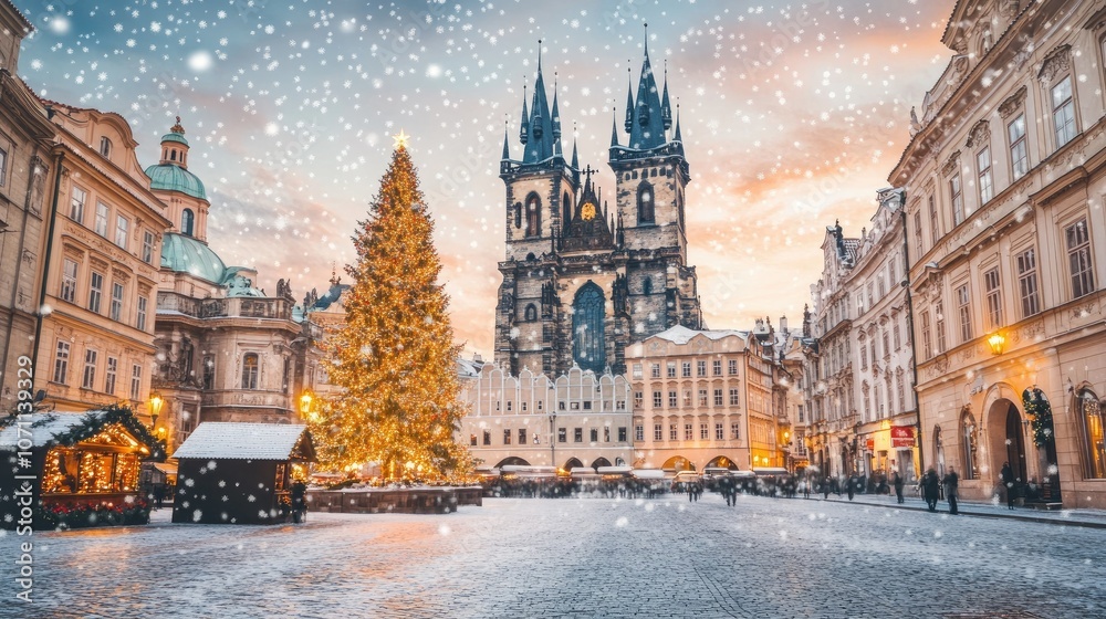 Fototapeta premium Winter Evening in Historic City Square