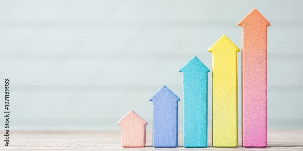Colorful arrow graphs representing growth on a light background. Colorful arrow graphs representing growth on a light background.
