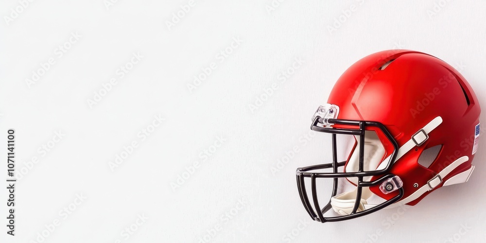 Fototapeta premium Red football helmet isolated on a white background, perfect for sports-themed designs and marketing.