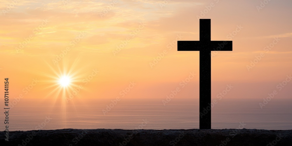 Silhouette of a cross against a sunset backdrop, symbolizing faith and hope in a serene landscape. Silhouette of a cross against a sunset backdrop, symbolizing faith and hope in a serene landscape.