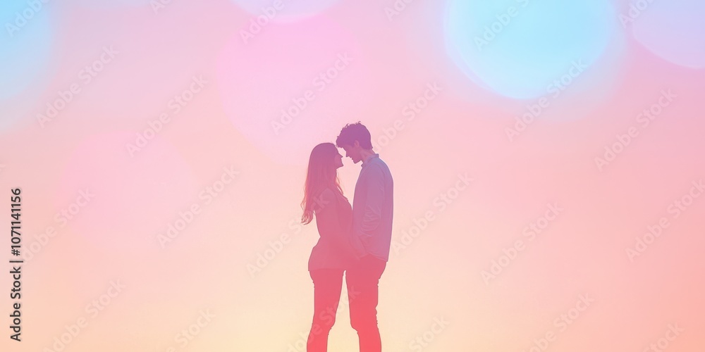 Silhouette of a couple in love, intimate moment with soft light backdrop, representing romance and connection. Silhouette of a couple in love, intimate moment with soft light backdrop, representing romance and connection.