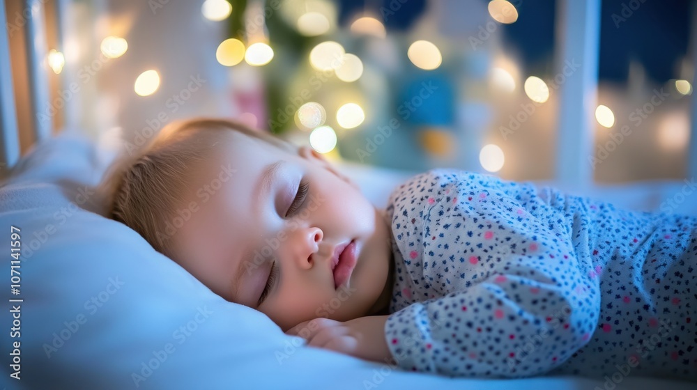 Peaceful Sleeping Baby with Soft Lights in Background Peaceful Sleeping Baby with Soft Lights in Background
