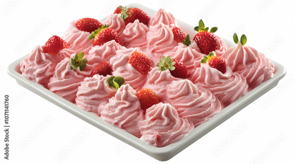 Whipped Strawberry Soft Ice Cream: Creamy strawberry ice cream presented on a white background. Generative AI Whipped Strawberry Soft Ice Cream: Creamy strawberry ice cream presented on a white background. Generative AI