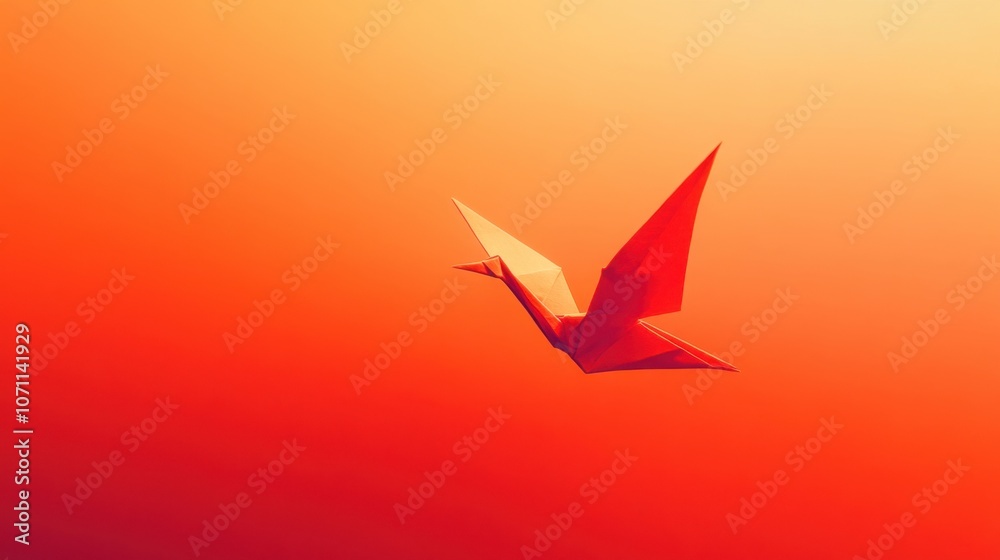 Fototapeta premium Elegant Origami Bird in Warm Gradient Background
