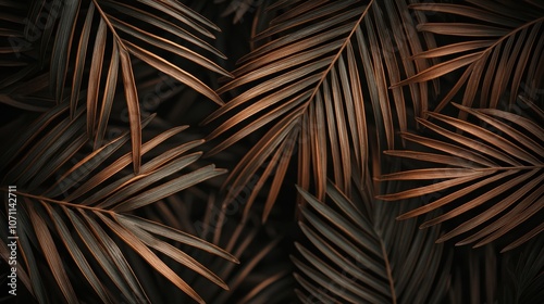 Elegant dark tropical palm leaves with copper highlights