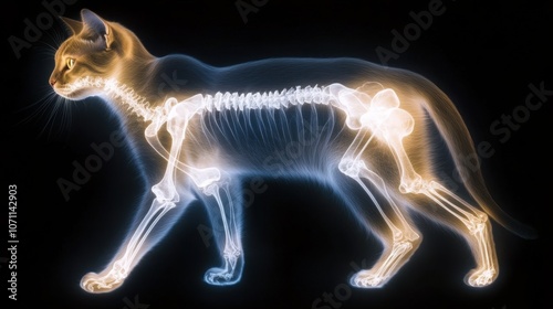 X-ray View of Cat Skeleton with Illuminated Bones