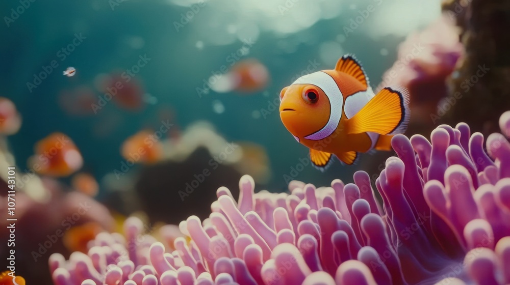 Fototapeta premium Colorful Clownfish Swimming in Vibrant Coral Reef