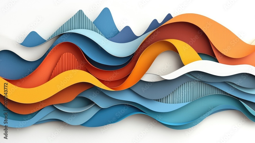 Abstract colorful layered paper waves on white background. Abstract colorful layered paper waves on white background.