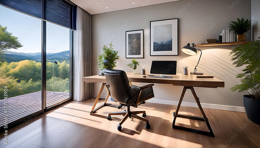 Chic home office with a sleek desk and ergonomic chair Chic home office with a sleek desk and ergonomic chair
