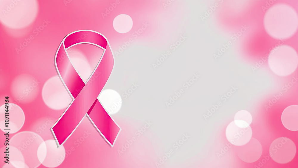 Pink Ribbon with a white lights on a background
