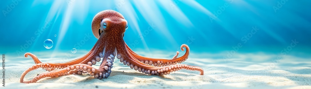 Obraz premium Exploring the depths, a captivating glimpse into the world of octopuses and their underwater habitat