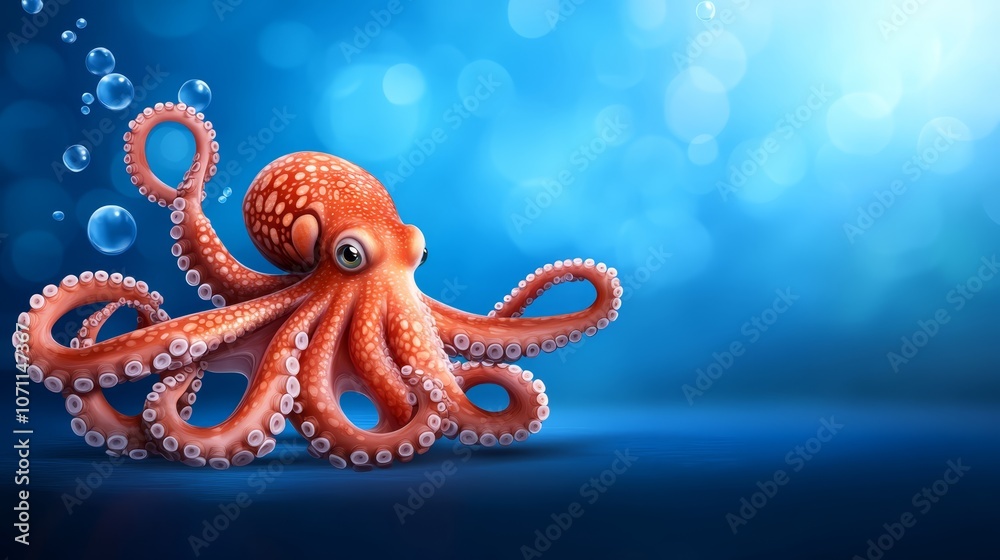 Naklejka premium Intriguing underwater scene, multiple octopuses explore their marine habitat multiple