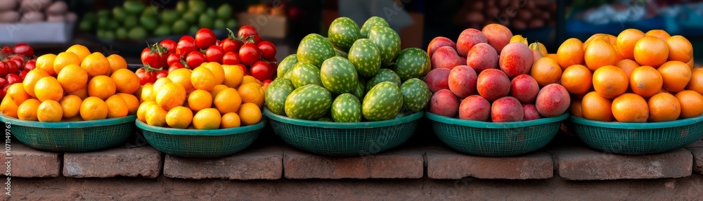 Vibrant still life of assorted fresh fruits, a colorful and nutritious display of nature's bounty