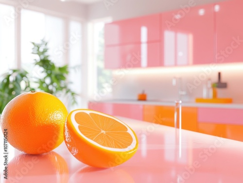 Vibrant Orange Display on a Countertop photo