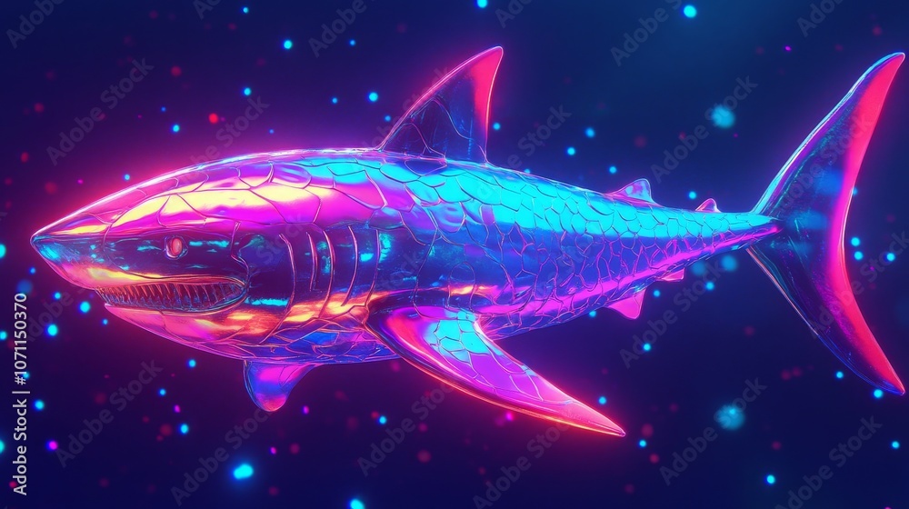 Obraz premium Futuristic Shark in Vibrant Neon Colors