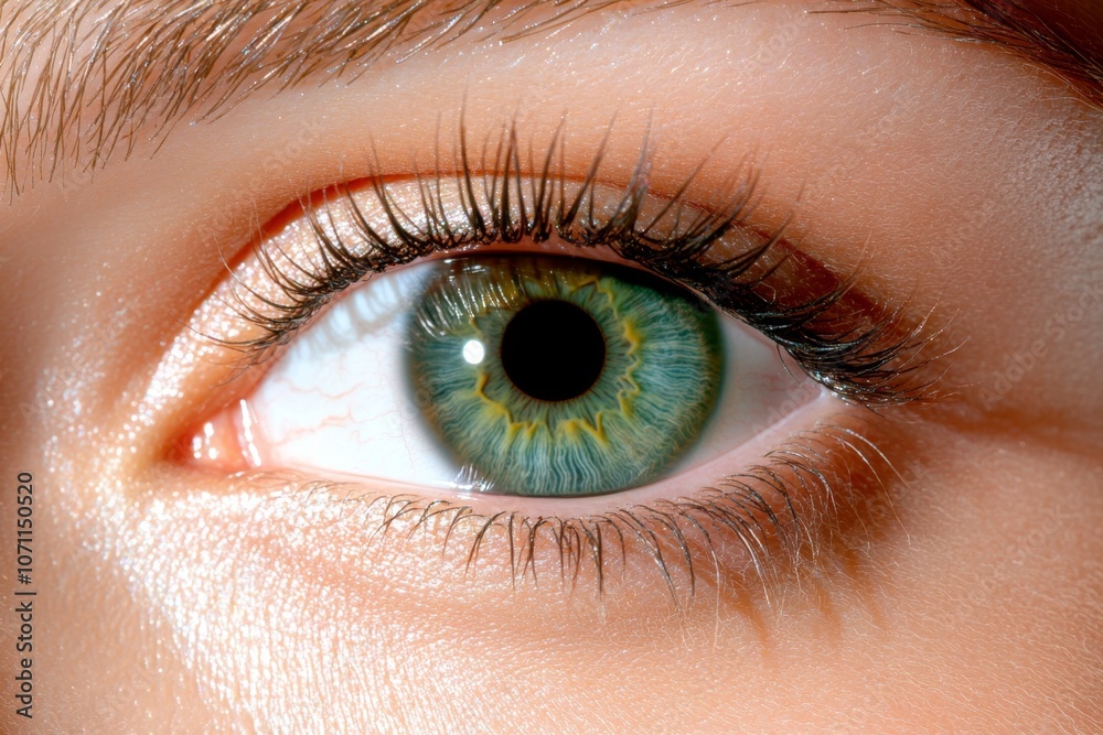 Fototapeta premium Realistic eye with long lashes and natural makeup, capturing every detail with clarity
