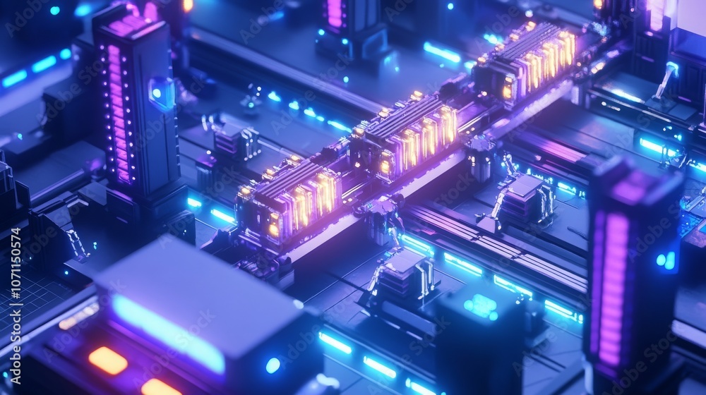 Fototapeta premium Cybernetic Factory with Robotic Assembly Lines