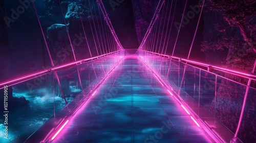 Futuristic Transparent Bridge with Neon Pathways