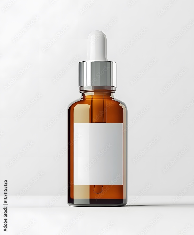 Amber Glass Dropper Bottle with White Label and Silver Cap Amber Glass Dropper Bottle with White Label and Silver Cap