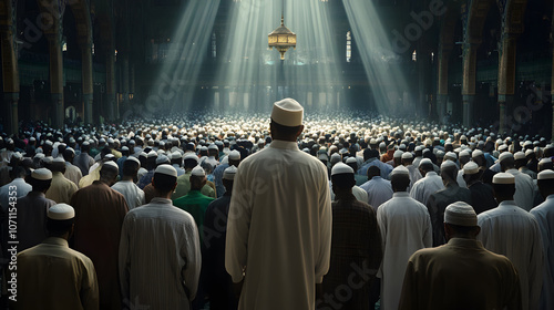 Muslims gathered in Mecca, worshiping together in unity and peace