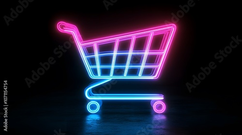 Neon Pink and Blue Shopping Cart Icon on Black Background