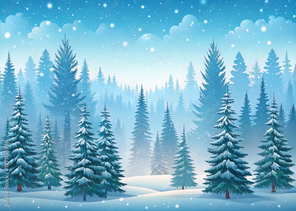 Obraz premium Serene Winter Forest Background in Flat Design Style with Copy Space on the Left for Your Creative Needs