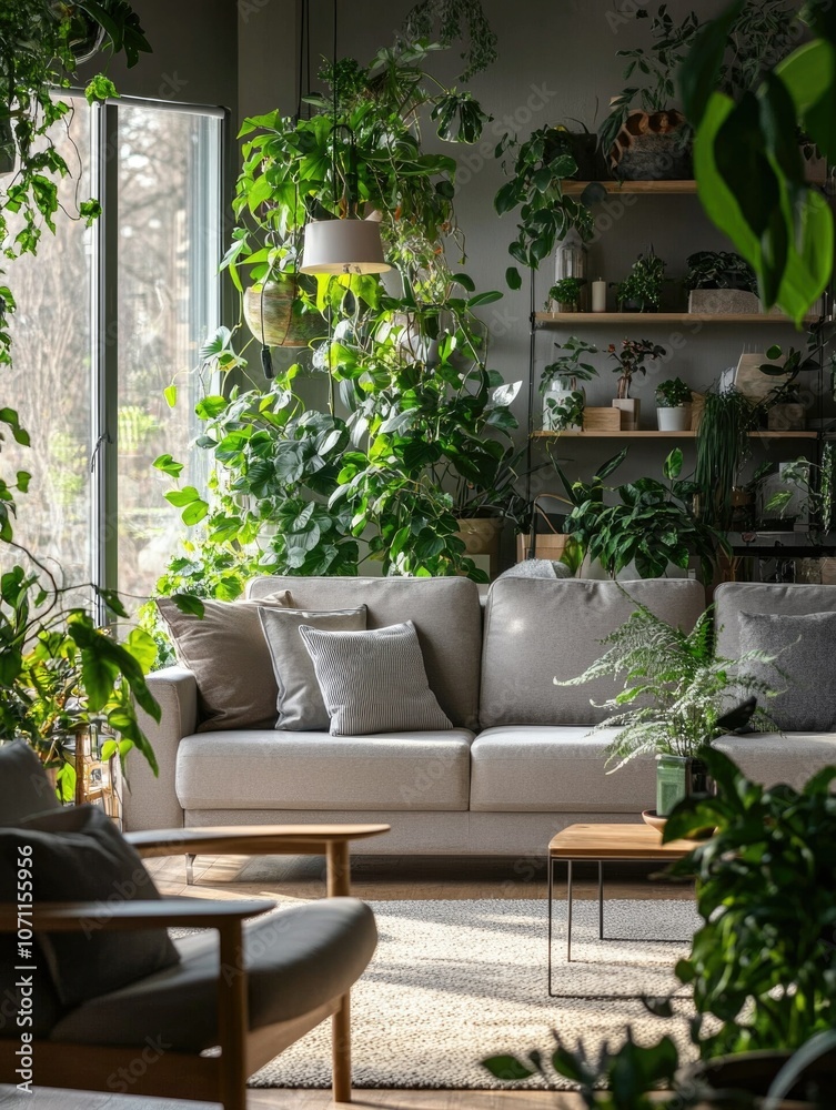 Obraz premium Modern Living Room with Large Indoor Plants