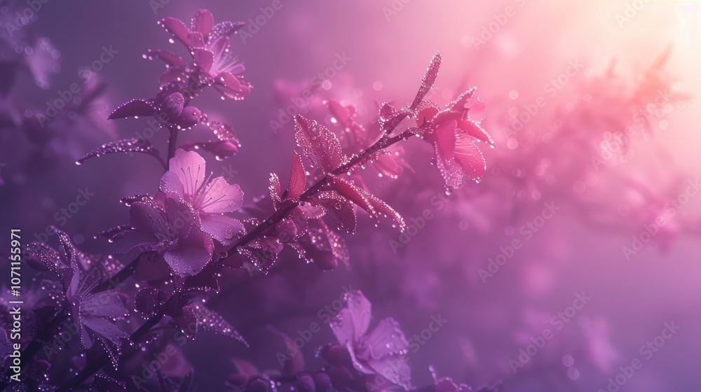 Pink Flowers in Misty Morning