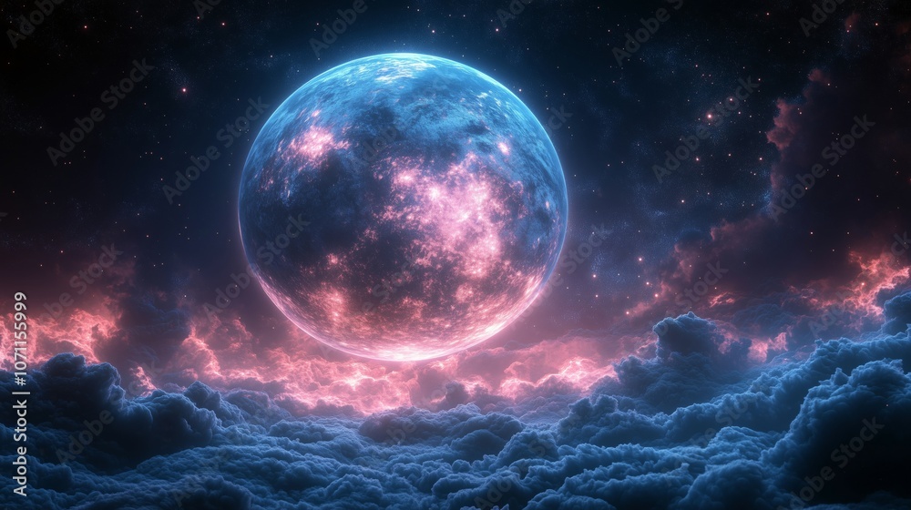 Stunning Cosmic Scene of Moon Surrounded by Radiant Clouds Stunning Cosmic Scene of Moon Surrounded by Radiant Clouds