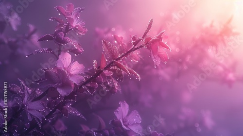 Pink Flowers in Misty Morning