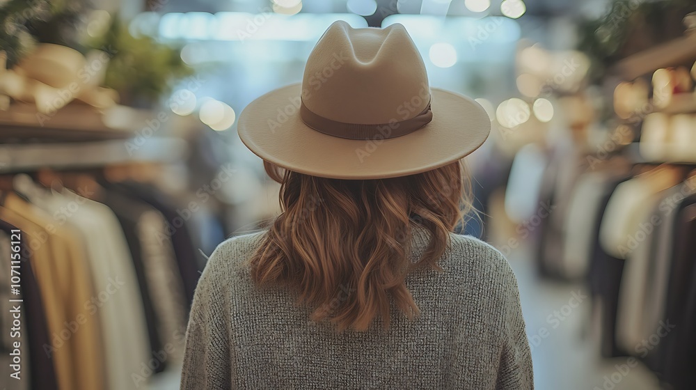 Explore fashion trends with a stylish hat in a boutique Explore fashion trends with a stylish hat in a boutique